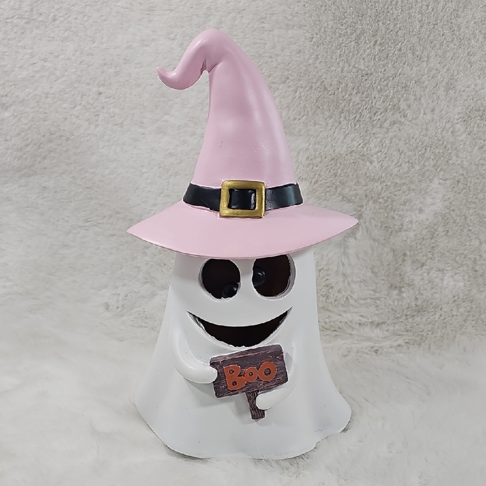 Pastel Pink Ghost With Hat Decor Lights up
